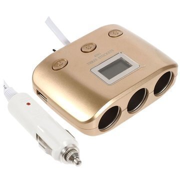 4 in 1 Tupakansytyttimen Jakaja / Dual-USB Autolaturi Kultainen