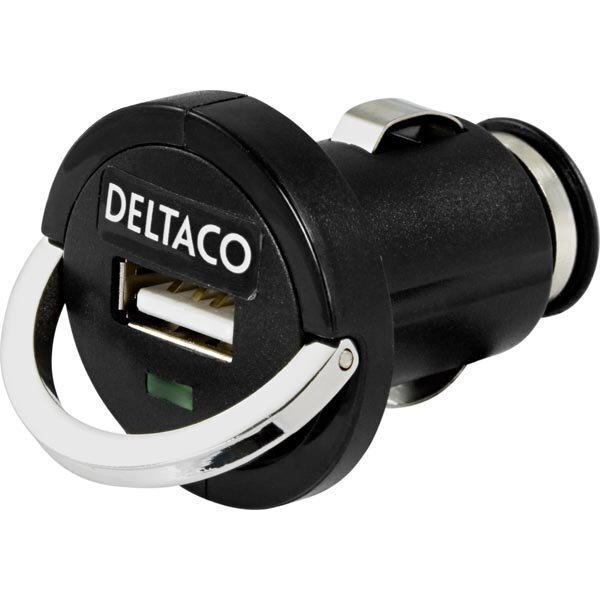 DELTACO virtasovitin autoon 12~24V > 1xUSB 5V 2 1A musta