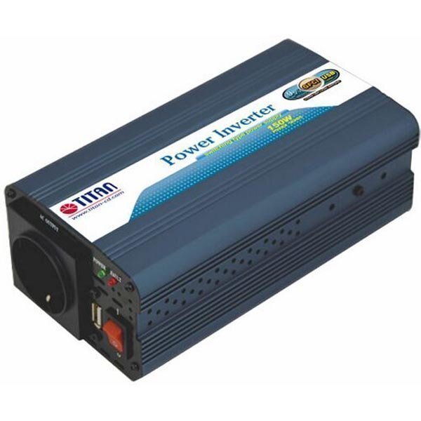 TITAN muuntaja 12V DC > 230V AC USB autoon 150W